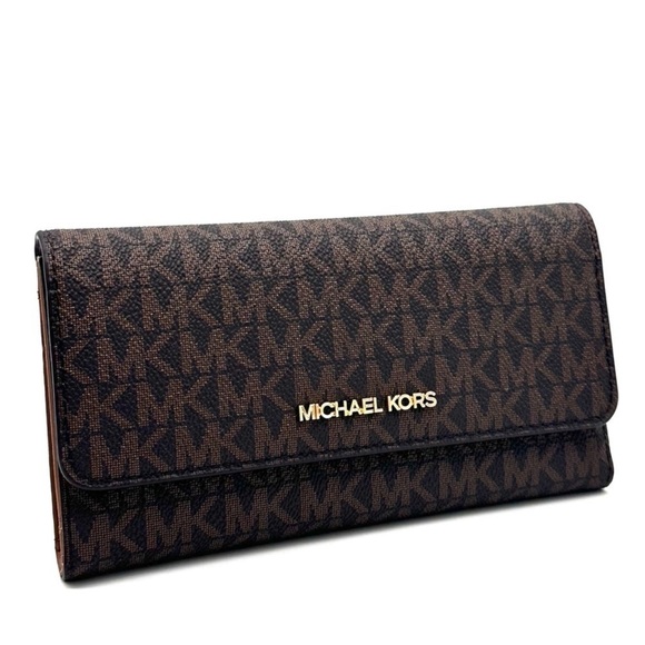 Michael Kors Large Trifold Wallet Brown/Gold - Picture 1 of 7